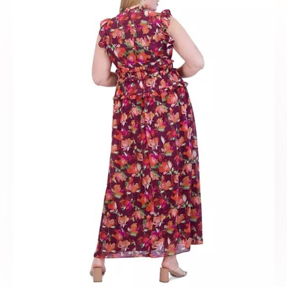 Vince Camuto Plus Size Printed Chiffon Ruffle Maxi Dress Floral Women’s Sz 22W - Picture 5 of 9